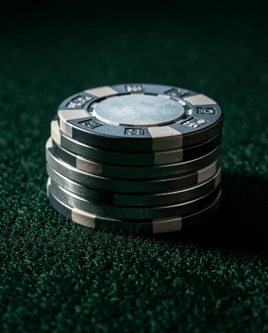 Stos żetonów pokerowych na aksamitnej powierzchni