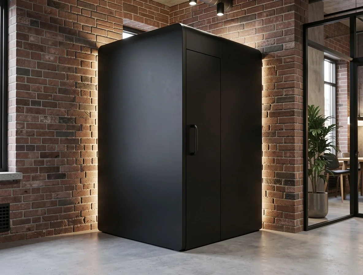 Budka telefoniczna wkomponowana w design wnętrza coworkingu