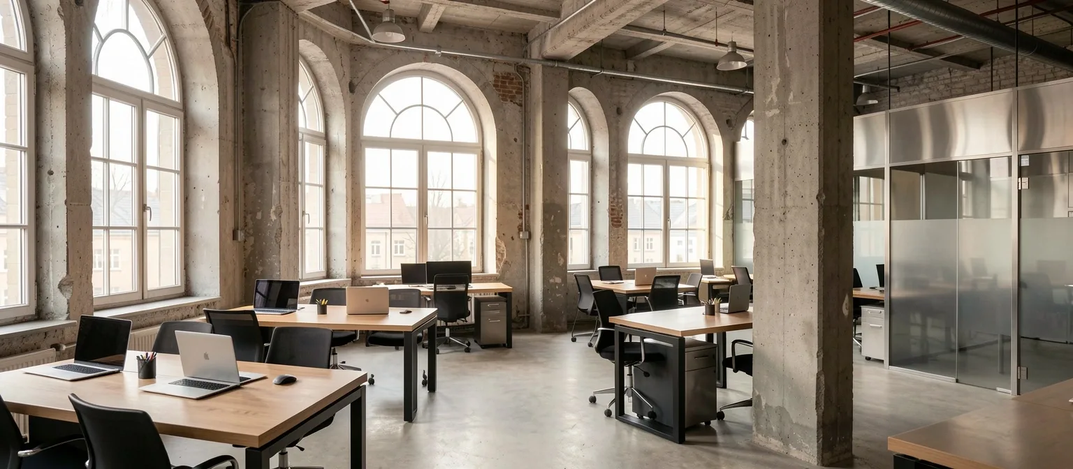 Wnętrze coworkingowe Vellfora przy ulicy Piotrkowskiej w Łodzi
